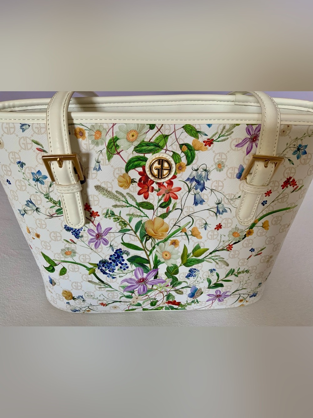 Giani Bernini Floral Signature Tote Shoulder Bag White Multicolor - Picture 7 of 16